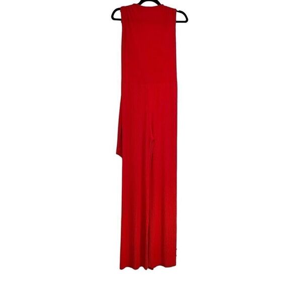 Carole Laurent Small Surplice Neckline Sleeveless Tie Waist Solid Red Jumpsuit - Picture 5 of 7